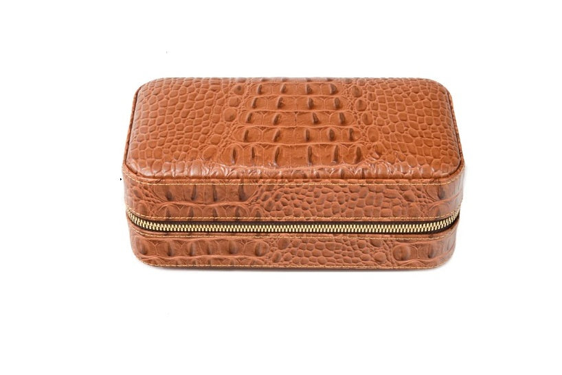SIKARLAN Tan Brown Leather 6 Cigar Travel Humidor