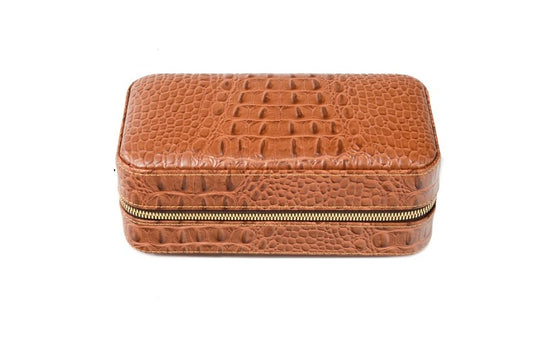 SIKARLAN Tan Brown Leather 6 Cigar Travel Humidor